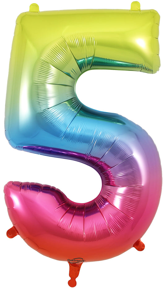 Oaktree 34'' Number 5 Rainbow Foil Balloon