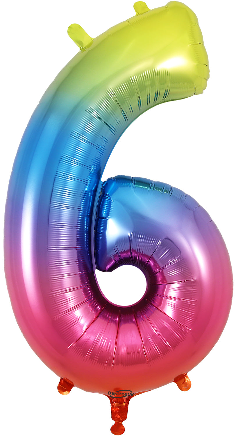 Oaktree 34'' Number 6 Rainbow Foil Balloon