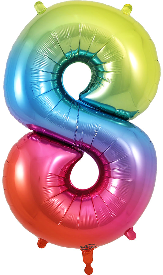 Oaktree 34'' Number 8 Rainbow Foil Balloon